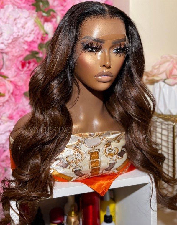 16-20 Inch Ombre Dark Brown Wavy Glueless Human Hair Lace Wig / Closure Wig - OPH036