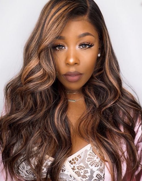 16-20 Inch Brown Highlight Wavy Glueless Human Hair Lace Wig / Closure Wig - Dominique LFW039