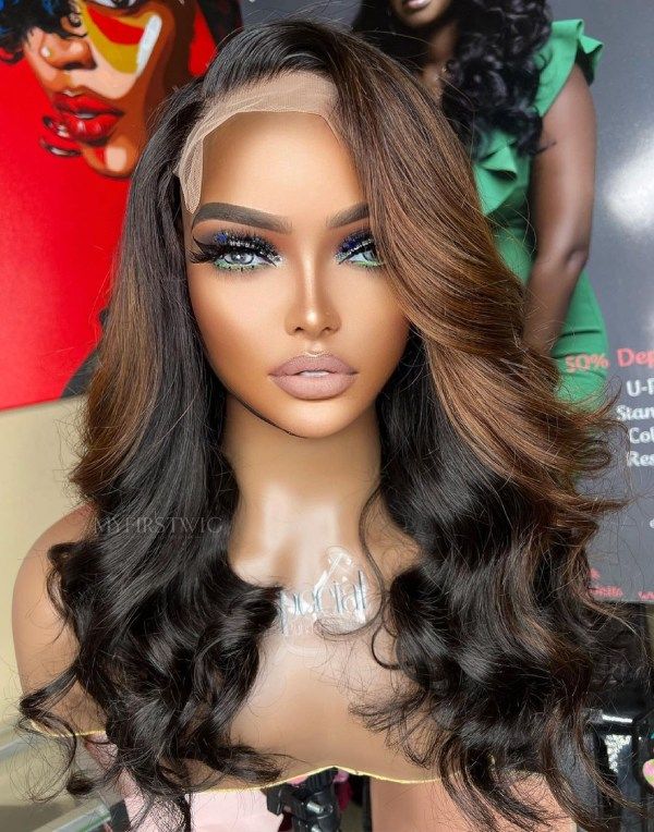 16-20 Inch Ombre Brown Wavy Glueless Human Hair Lace Wig / Closure Wig - SPE078