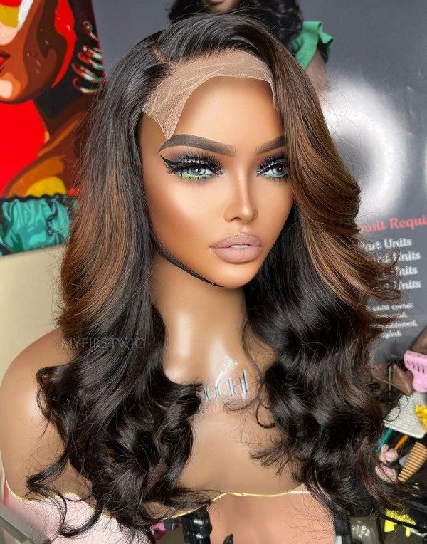 16-20 Inch Ombre Brown Wavy Glueless Human Hair Lace Wig / Closure Wig - SPE078