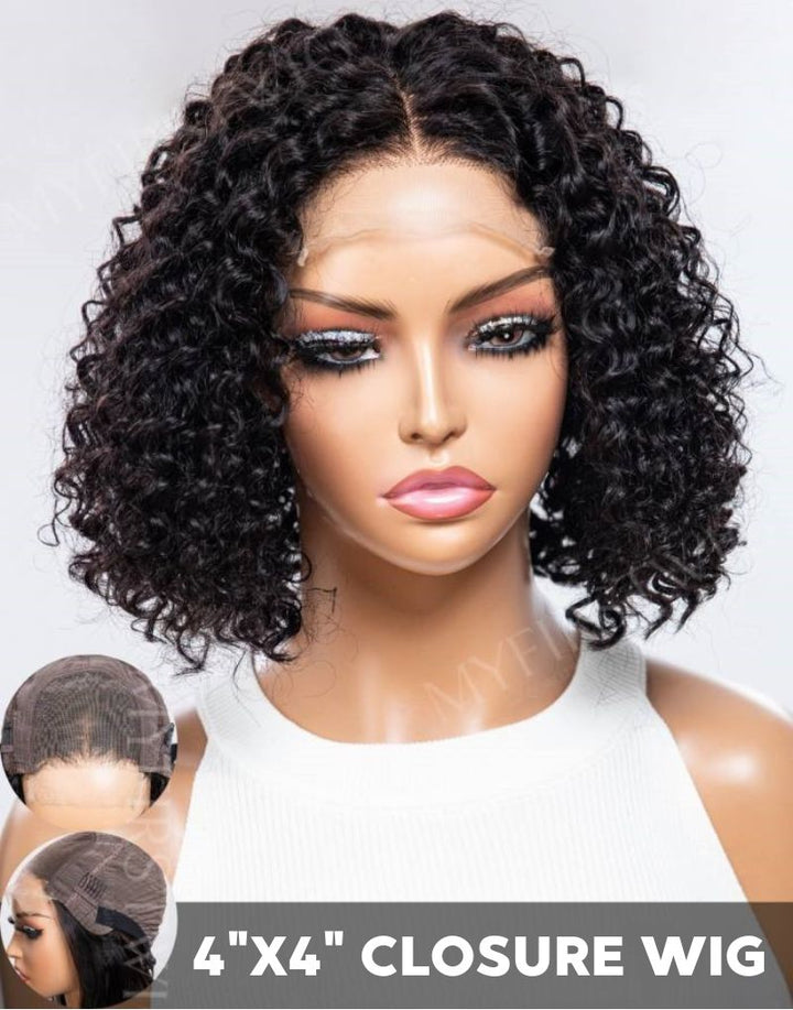 4x4" Closure Wig Deep Wave Curly 160% Density Glueless Human Hair Lace Front Wigs - FL4416