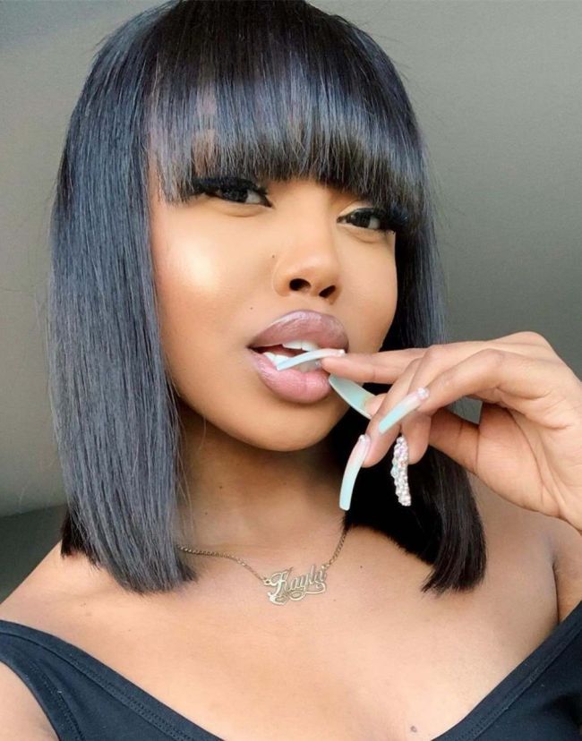 4x4" Closure Wig Bob With Bangs Invisible Glueless Lace Wig - FL4403