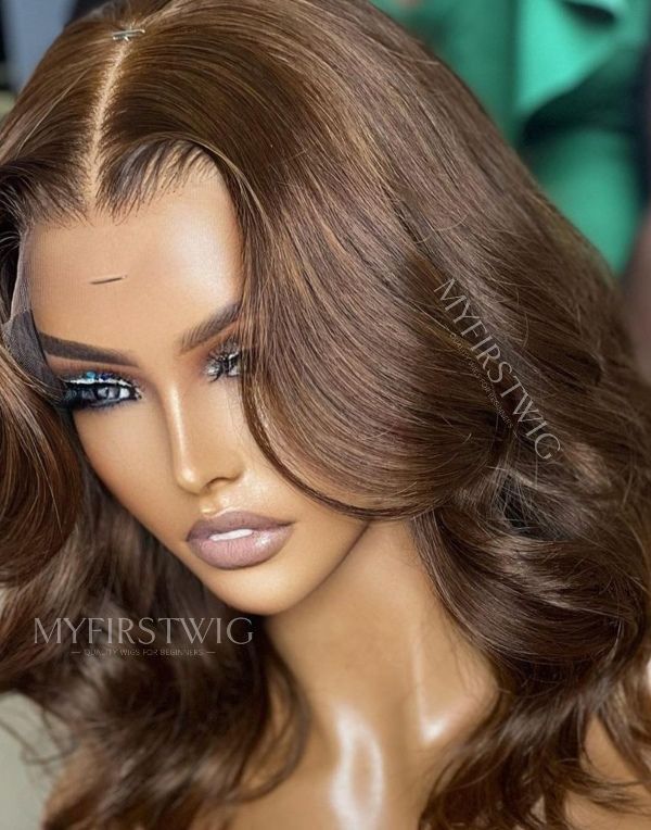 5x5 Closure Wig Caramel Brown Wavy UK Glueless Human Hair Wig 16-24 Inch - SPE017