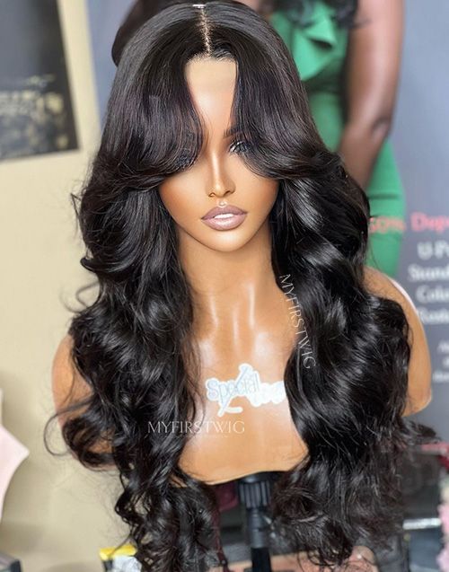 Black curly wig with bangs shop