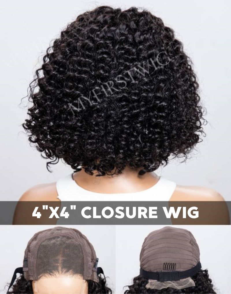 4x4" Closure Wig Deep Wave Curly 160% Density Glueless Human Hair Lace Front Wigs - FL4416