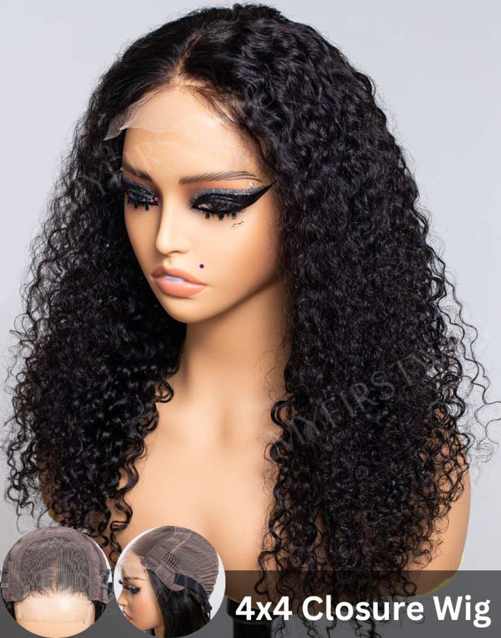 4x4" Closure Wig 18-20 Inch Deep Wave Long Curly Human Hair Glueless Invisible Lace Wig - FL4451