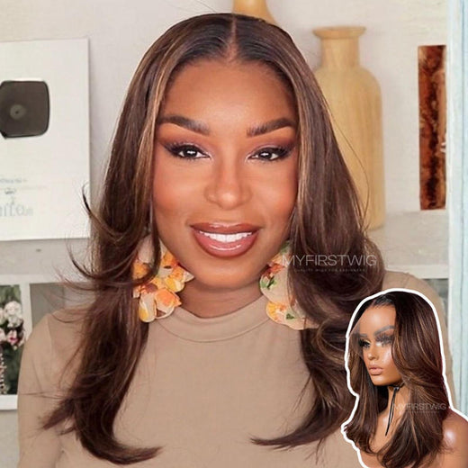 OpHair - Layers Straight Ombre Brown With Highlight Glueless Invisible Lace Front Wig - OPH006