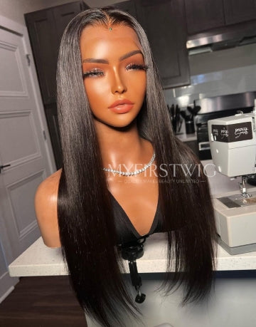 4x4" Closure Wig 16-20 Inch Long Straight Glueless Black Human Hair Wig - FL4423