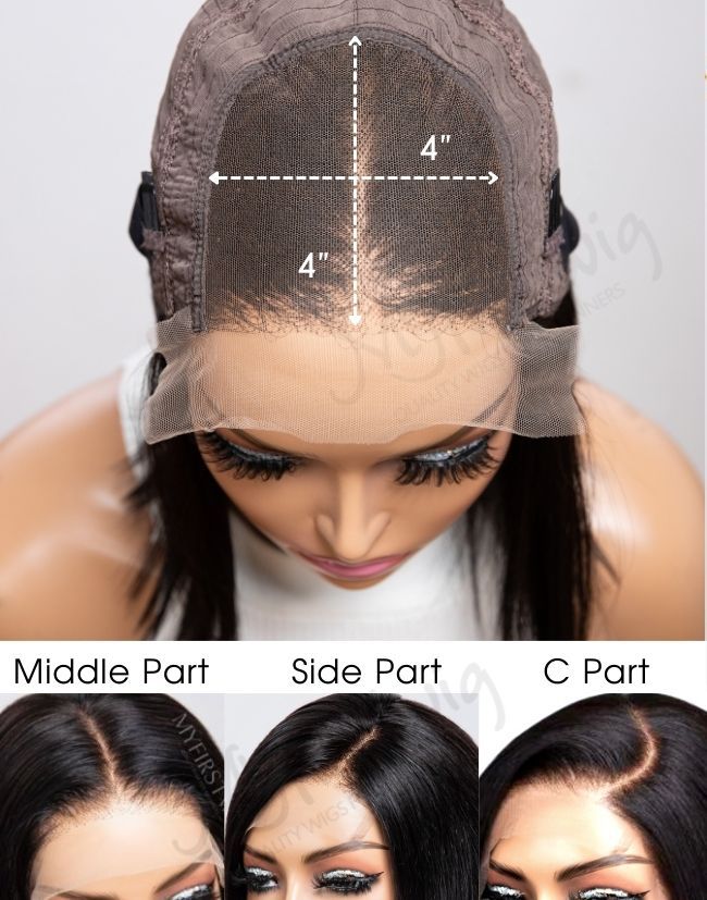 4x4" Closure Wig Sleek Straight Glueless Human Hair Lace Wig - FL4421