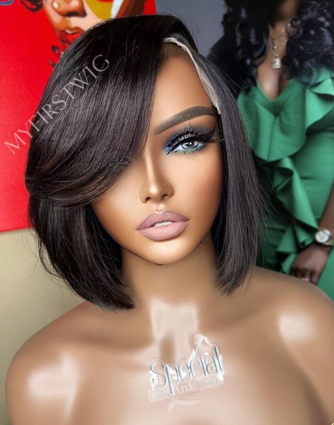 10-14 Inch Side Part Bob Glueless Human Hair Lace Wig / Closure Wig - SPE070