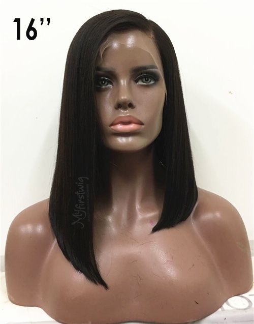 12-16 Inch Asymmetrical Bob Glueless Human Hair Lace Wig / Closure Wig - Carol LFW021