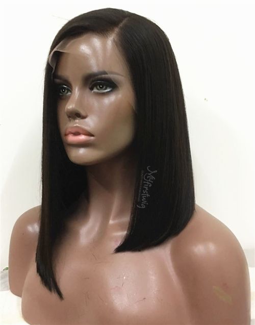 12-16 Inch Asymmetrical Bob Glueless Human Hair Lace Wig / Closure Wig - Carol LFW021