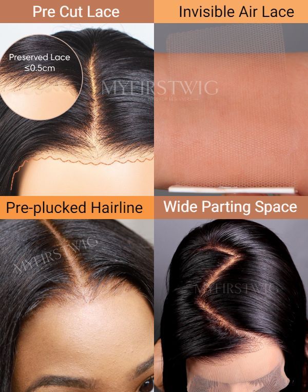 10 Inch Side Part Pixie Cut Bob Glueless Human Hair Lace Wig / Closure Wig - Arya LFB005