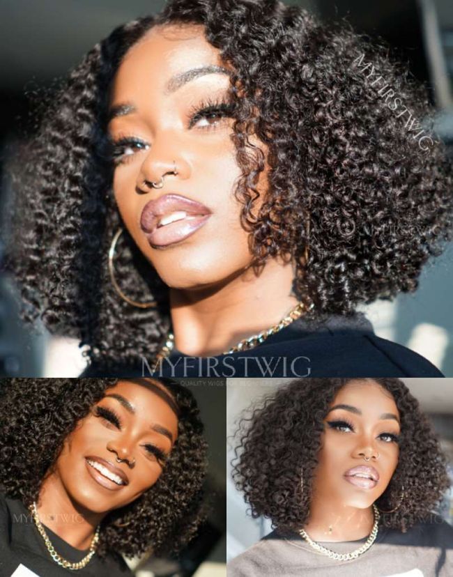 12-16 Inch Middle Part Curly Bob Glueless Human Hair Lace Wig / Closure Wig - Laurasia LFC004