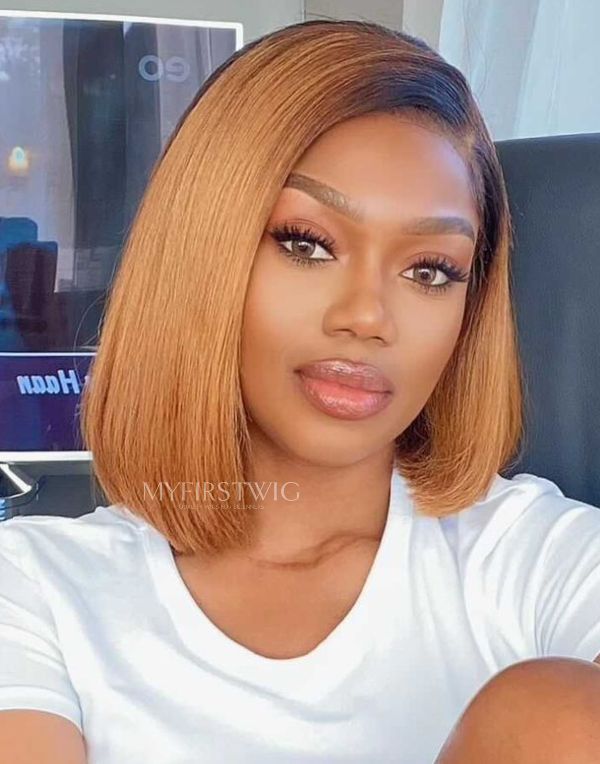 10-14 Inch Ombre Brown Bob Glueless Human Hair Lace Wig / Closure Wig - CBS030