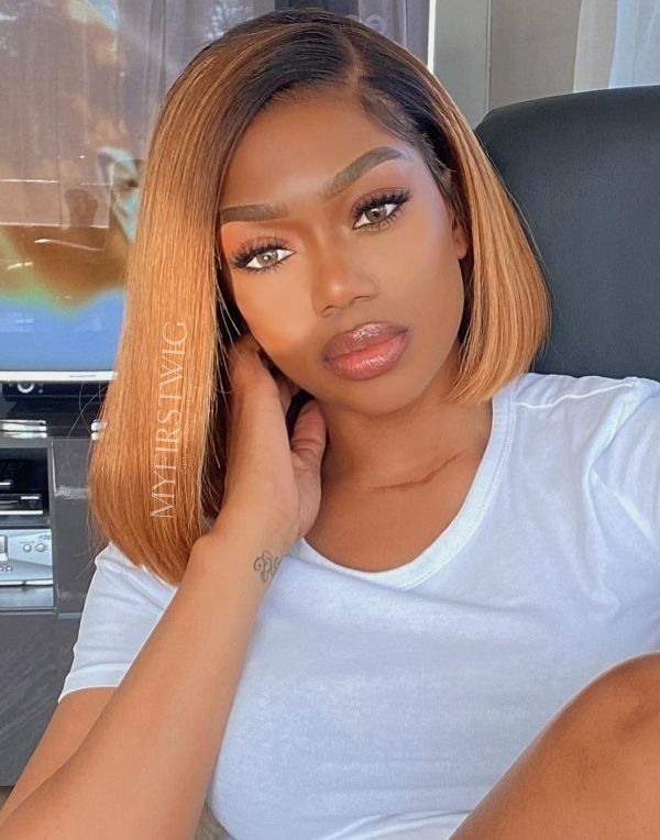 10-14 Inch Ombre Brown Bob Glueless Human Hair Lace Wig / Closure Wig - CBS030