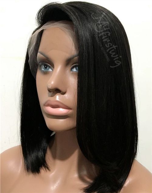 10-14 Inch Side Part Bob Glueless Human Hair Lace Wig / Closure Wig - Raven LFW003