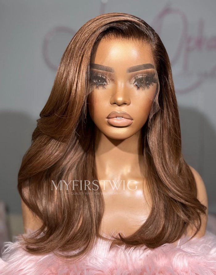 OpHair - Brown Wavy Glueless Invisible Lace Front Wig - OPH044