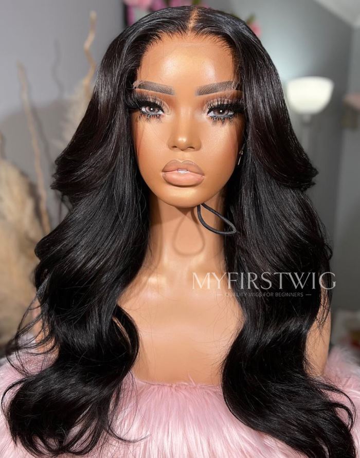 OpHair - Curtain Bangs Wavy Human Hair Glueless Invisible Lace Front Wig - OPH039