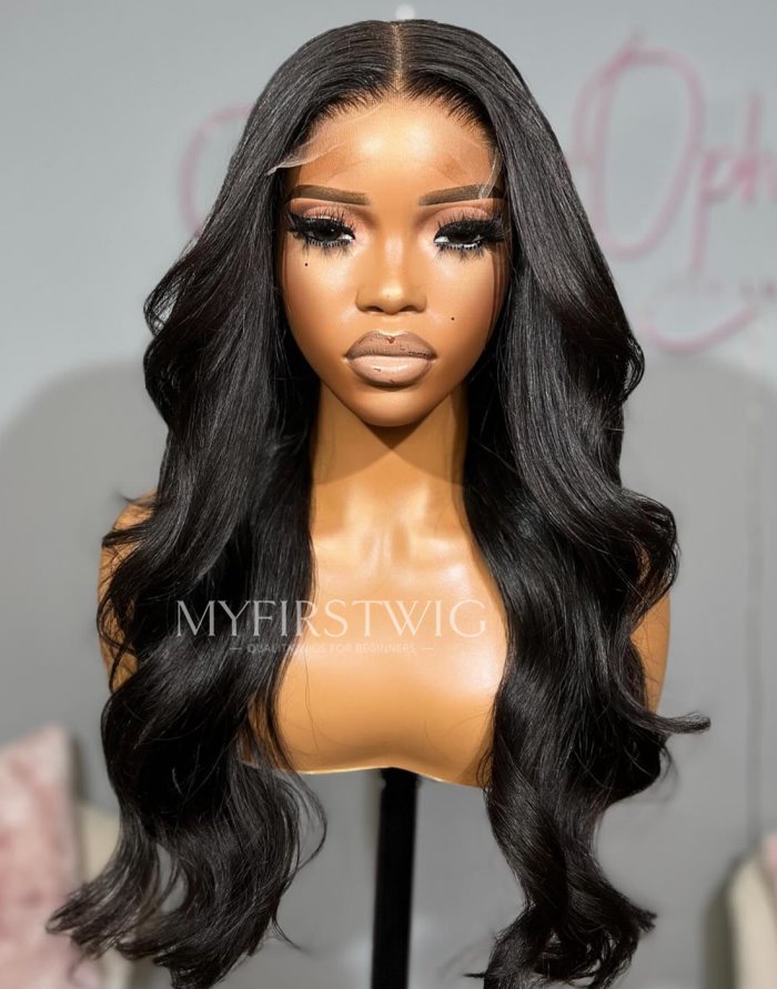 OpHair - Curtain Bangs Wavy Human Hair Glueless Invisible Lace Front Wig - OPH039