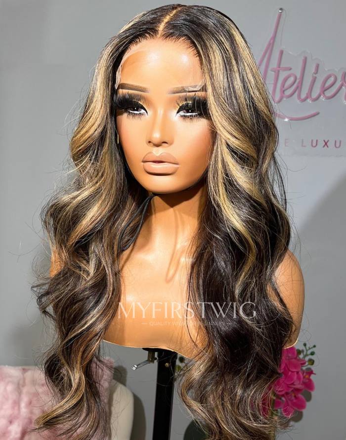 OpHair - Honey Blonde Long Wavy Malaysian Hair Glueless Invisible Lace Front Wig - OPH038