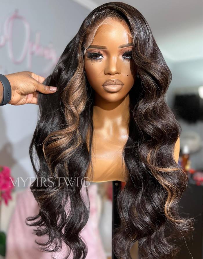 OpHair - Glueless Human Hair Lace Front Wigs Ombre Brown Wavy Wigs - OPH036