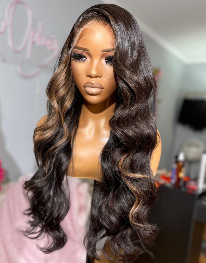 OpHair - Brown Highlight Wavy Glueless Invisible Lace Front Wig - OPH037
