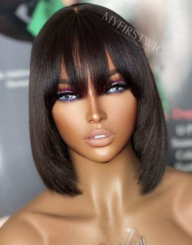 ASPECIALUNIT- Layers Bob With Bangs Invisible Lace Glueless Human Hair Lace Front Wig - SPE063