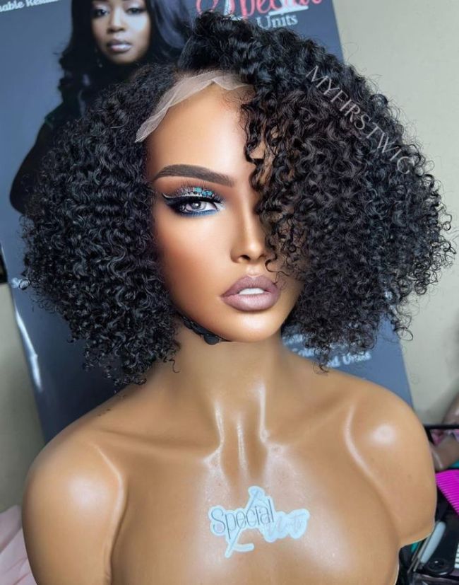 ASPECIALUNIT- Natural Curly Invisible Lace Glueless Human Hair Lace Front Wig- SPE065