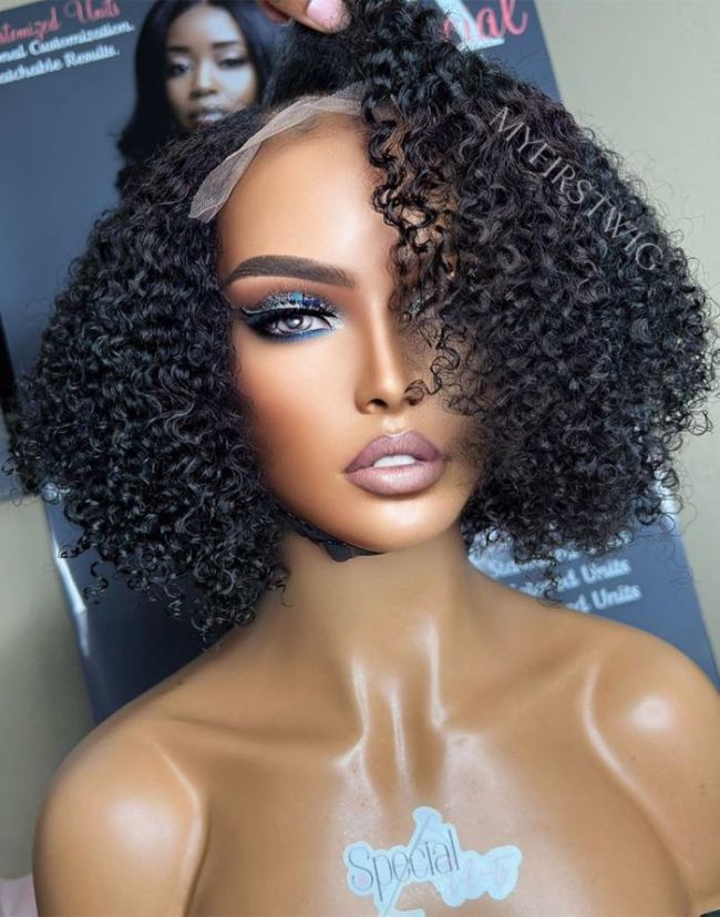 ASPECIALUNIT- Natural Curly Invisible Lace Glueless Human Hair Lace Front Wig- SPE065