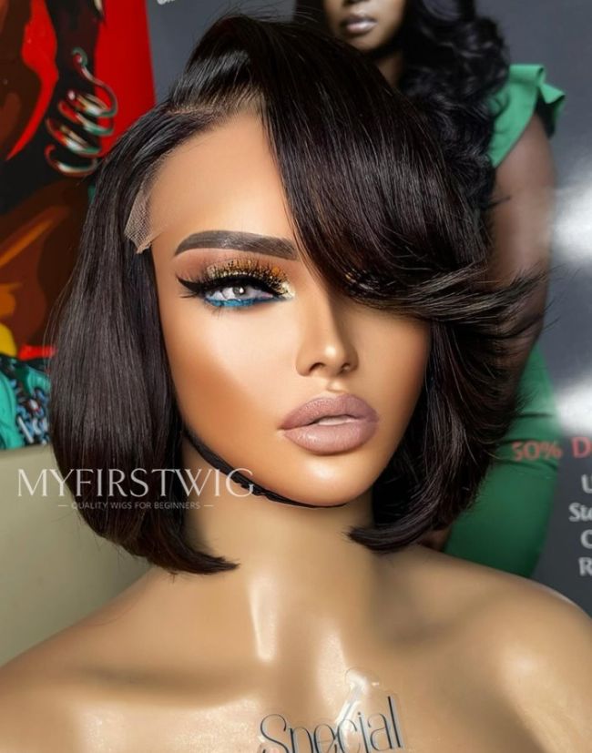 ASPECIALUNIT- Side Part Bob With Bangs Invisible Lace Glueless Human Hair Wig- SPE088