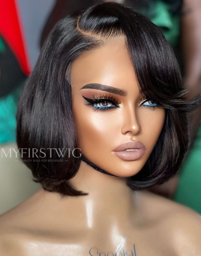 ASPECIALUNIT- Side Part Bob With Bangs Invisible Lace Glueless Human Hair Wig- SPE088
