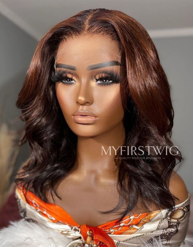 OpHair - Auburn Brown Wavy Glueless Invisible Lace Front Wig - OPH024