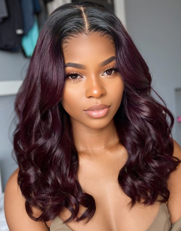TouchedByAye - Ombre Burgundy Wavy Glueless Wig Invisible Lace Front Wig - TBA036