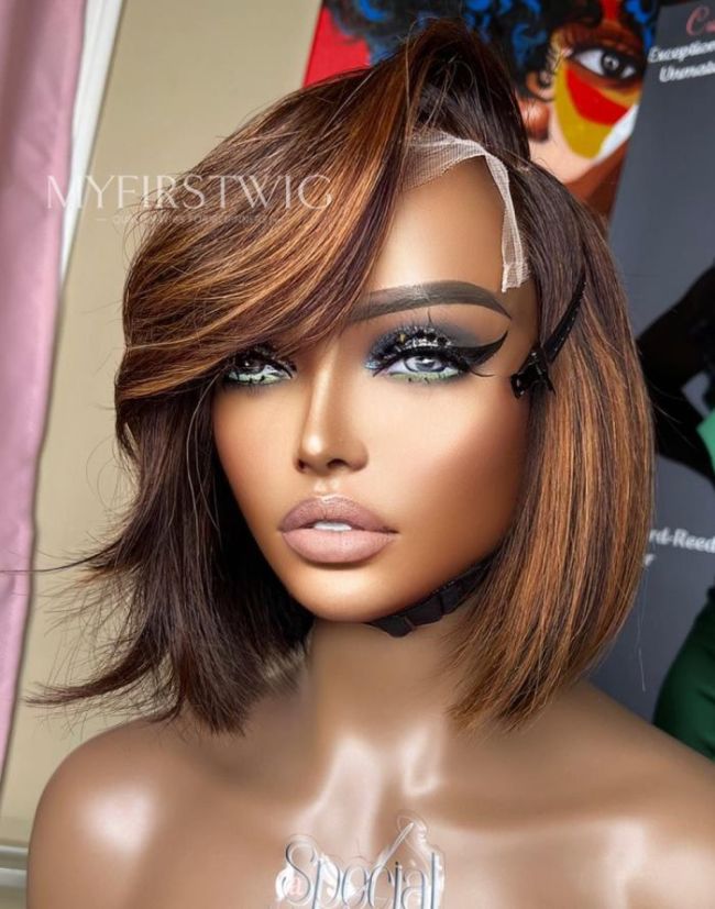 ASPECIALUNIT-Chesnut Brown Bob Invisible Lace Glueless Human Hair Wig- SPE073