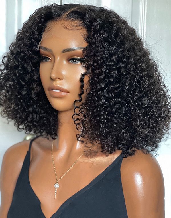 Hair Inspiration - Malaysian Human Hair Middle Part Short Curly Glueless Lace Front Wig - INS011