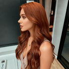 Ginger Brown Wavy Human Hair Lace Front Wig - JYW009