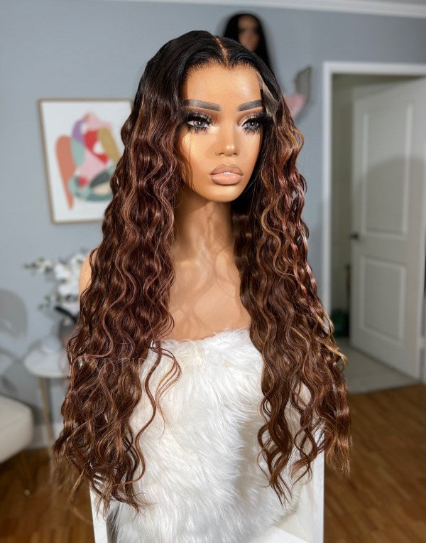 OpHair - Glueless Human Hair Lace Front Wigs Brown Wavy Wigs - OPH035