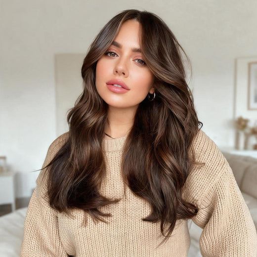 Highlight Brown Wavy Human Hair Lace Front Wig - JYW010