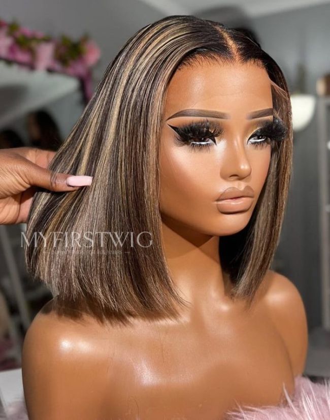 OpHair - Highlight Blonde Straight Bob Glueless Invisible Lace Front Wig - OPH029