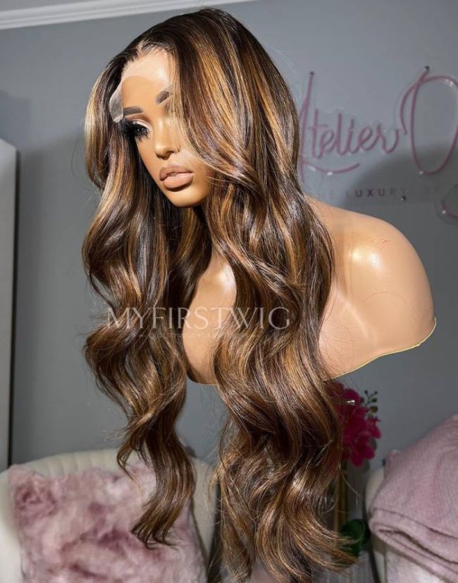OpHair - Human Hair Honey Blonde Wavy Glueless Invisible Lace Front Wig - OPH021