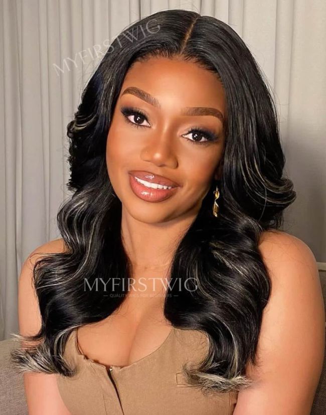 COVERUPBYSELORM - Human Hair Highlight Blonde Wavy Lace Front Wig - CBS039