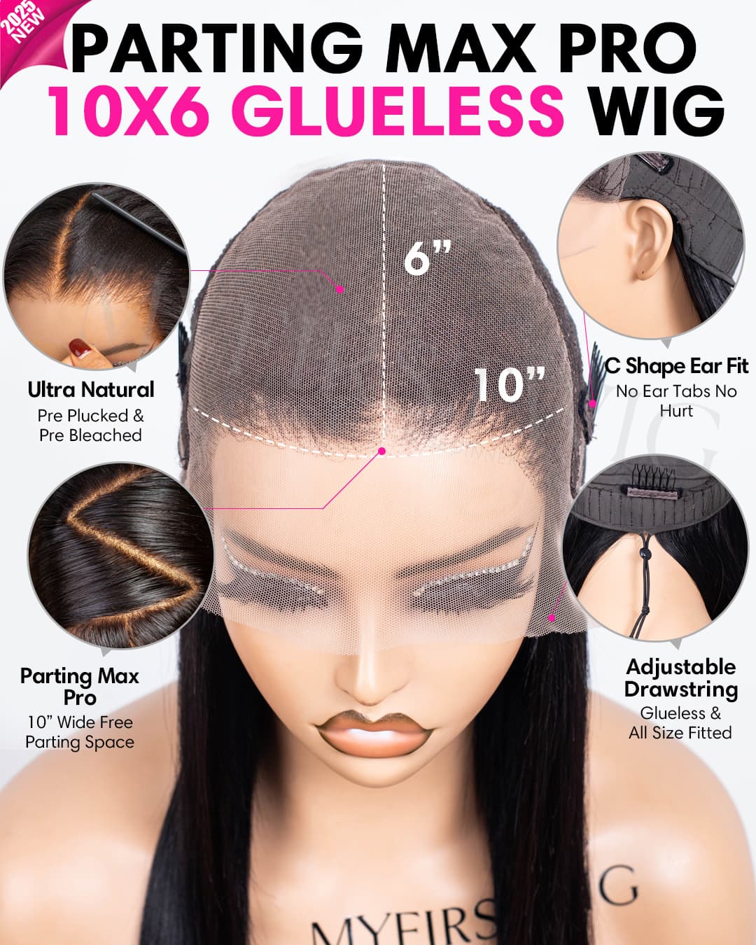 10x6 Glueless C-Shaped Ear Fit Wig | Side Part Bob Human