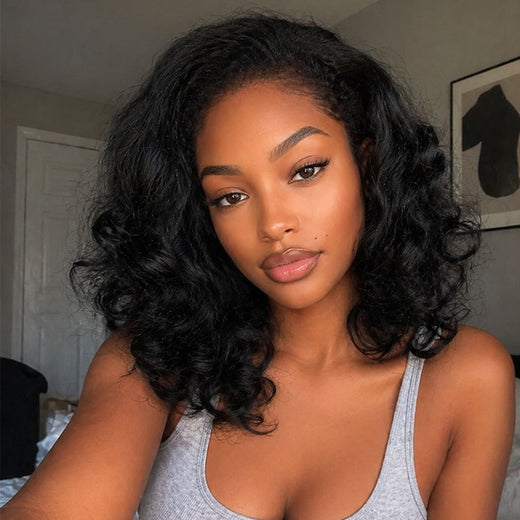 Kinky Wavy Texture with 4C Edges Invisible Human Hair Glueless Lace Front Wig - MAI022