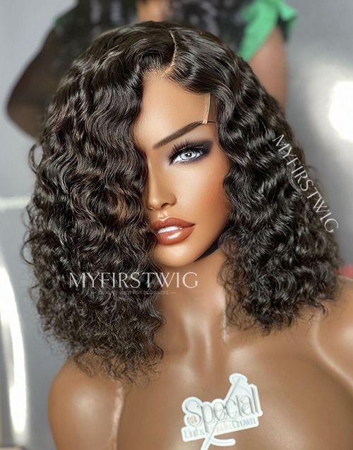 12-16 Inch Curly Bob Glueless Human Hair Lace Wig / Closure Wig - SPE006