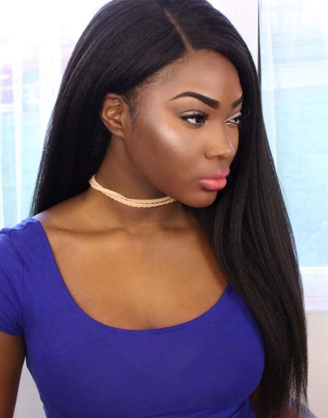 Doris - Kinky Straight Natural Texture Glueless Human Hair Invisible Lace Front Wig - LFW024