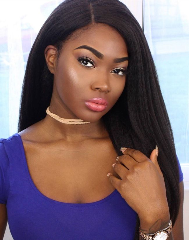 Doris - Kinky Straight Natural Texture Glueless Human Hair Invisible Lace Front Wig - LFW024