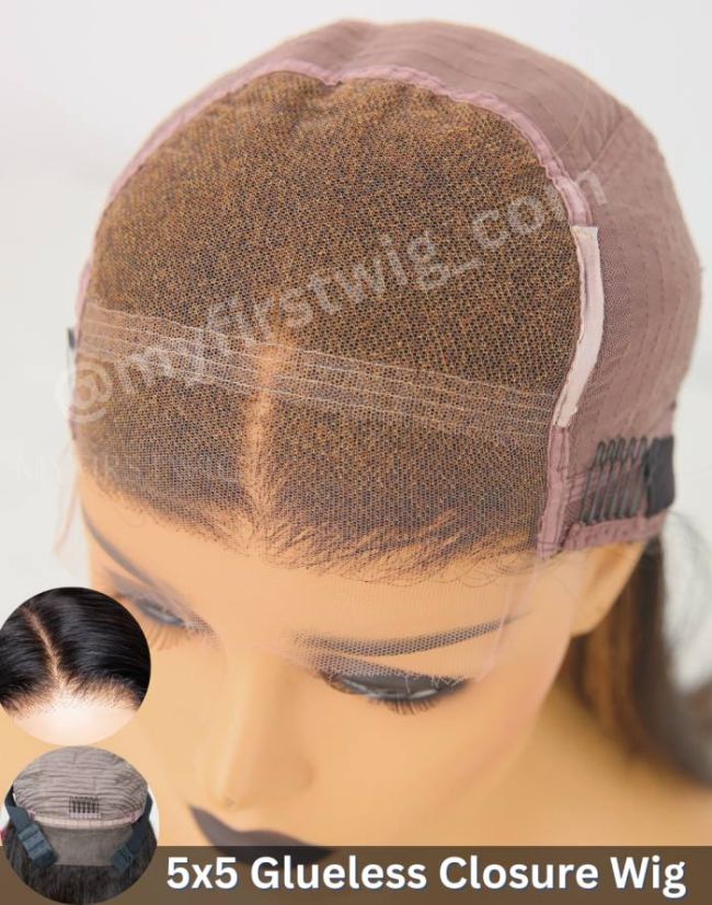 5x5 Closure Wig Skunk Stripe Blonde Wavy UK Glueless Human Hair Wig 16-24 Inch - SPE021