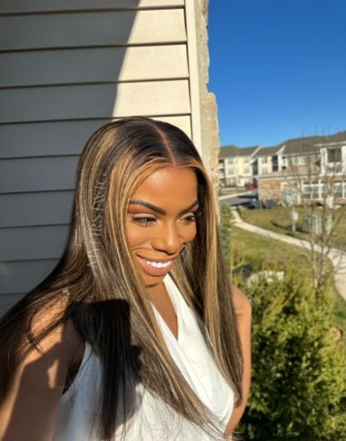 Highlight Blonde Middle Part Straight Glueless Human Hair Lace Front Wig - LFW099