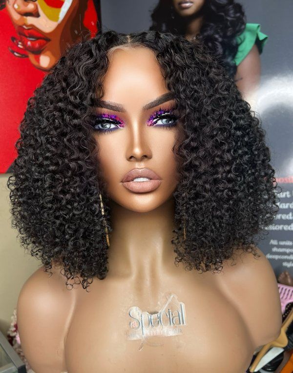 Aspecialunit - Shoulder Length Curly Human Hair Glueless Invisible Lace Front Wig - SPE100